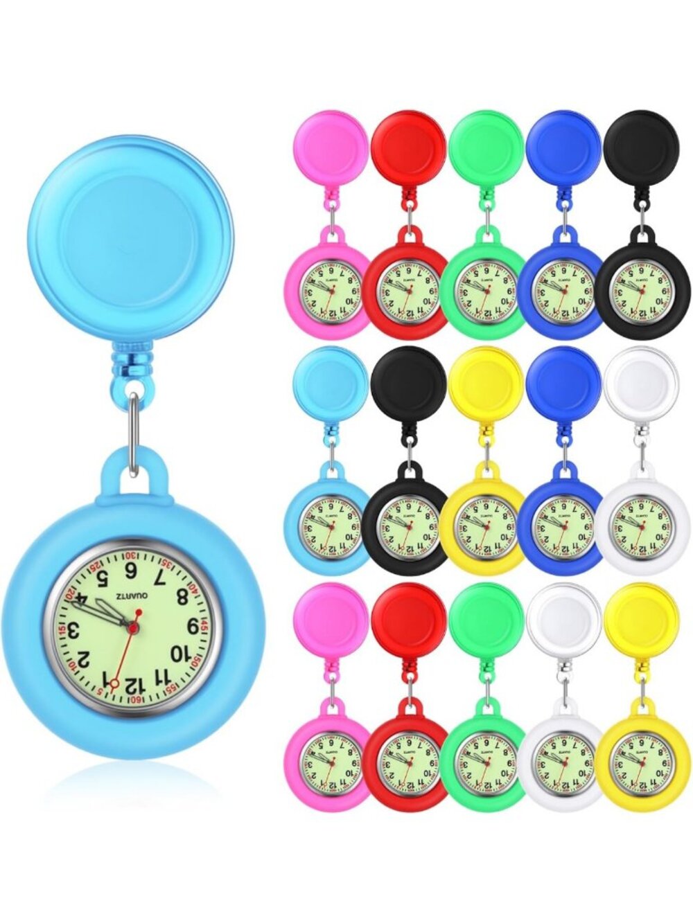 8/16 Pcs Retractable Nurse Badge Reel Clip-On Watch - Glow in Dark Silicone Fob